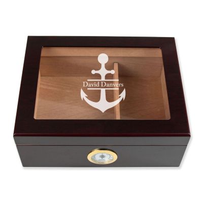 Personalized Cigar Humidor - Anchor - Man Cave Gift Ideas - Gifts For Him