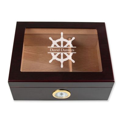 Personalized Cigar Humidor - Sail Wheel - Man Cave Gift Ideas - Gifts For Him