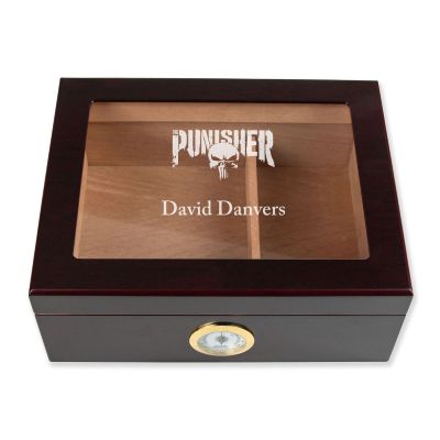 Personalized Cigar Humidor - Punisher Logo Design - Man Cave Gift Ideas - Gifts For Him