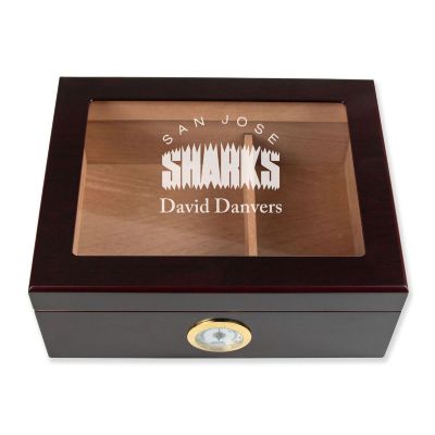 Personalized Cigar Humidor - Engraved San Jose Sharks Hockey Team Logo Design