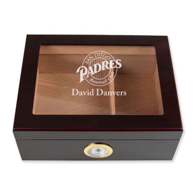 Personalized Cigar Humidor - Engraved Padres Baseball Team Logo Design