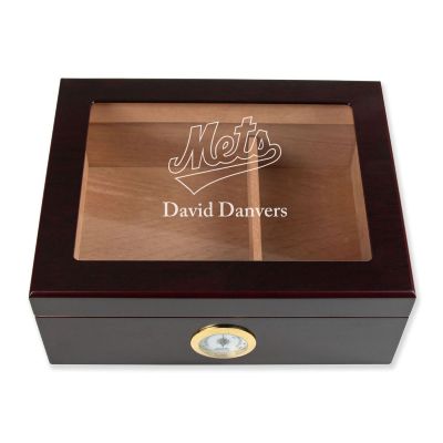 Personalized Cigar Humidor - Engraved Mets Baseball Team Logo Design