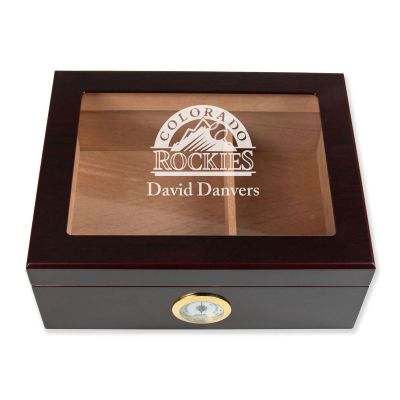 Personalized Cigar Humidor - Engraved Rockies Baseball Team Logo Design