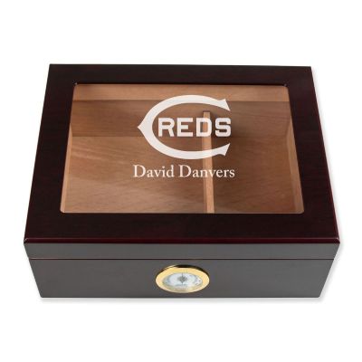 Personalized Cigar Humidor - Engraved Cincinnati Reds Baseball Team Logo Design