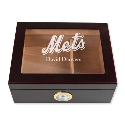 Personalized Cigar Humidor - Engraved Mets Logo Baseball Team Logo Design
