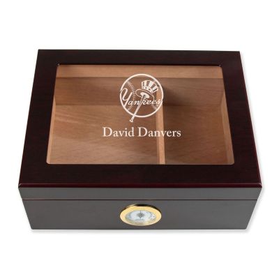 Personalized Cigar Humidor - Engraved Yankees Baseball Team Logo Design