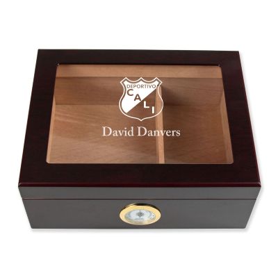 Personalized Cigar Humidor - Engraved Deportivo Cali Logo Design - Man Cave Gift Ideas - Gifts For Him