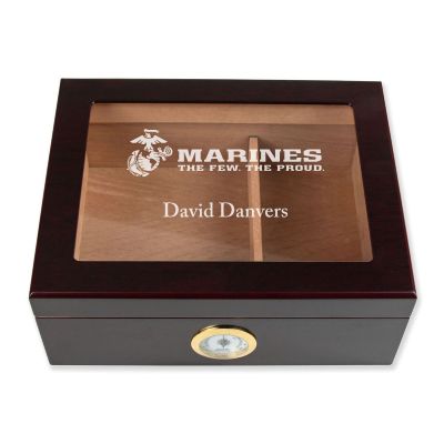 Personalized Cigar Humidor - Engraved Marines The Few The Proud Logo Design - Man Cave Gift Ideas - Gifts For Him