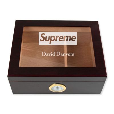Personalized Cigar Humidor - Engraved Supreme Logo Design - Man Cave Gift Ideas - Gifts For Him