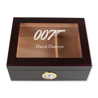 Personalized Cigar Humidor - Engraved 007 Logo Design - Man Cave Gift Ideas - Gifts For Him