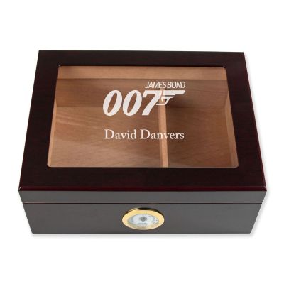 Personalized Cigar Humidor - Engraved 007 James Bond Logo Design - Man Cave Gift Ideas - Gifts For Him
