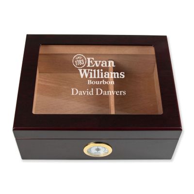 Personalized Cigar Humidor - Engraved Evan Williams Logo Design - Man Cave Gift Ideas - Gifts For Him