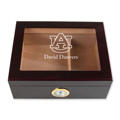 Personalized Cigar Humidor - Engraved Auburn University Initials Team Logo Design