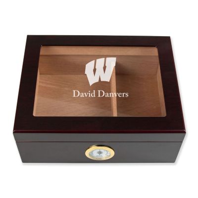 Personalized Cigar Humidor - Engraved Wisconsin Badgers Team Logo Design