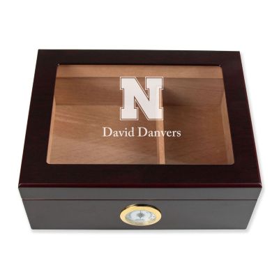 Personalized Cigar Humidor - Engraved Nebraska Cornhuskers Team Logo Design