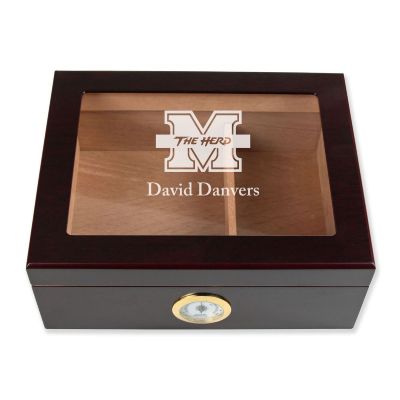 Personalized Cigar Humidor - Engraved Marshall Thundering Herd Team Logo Design