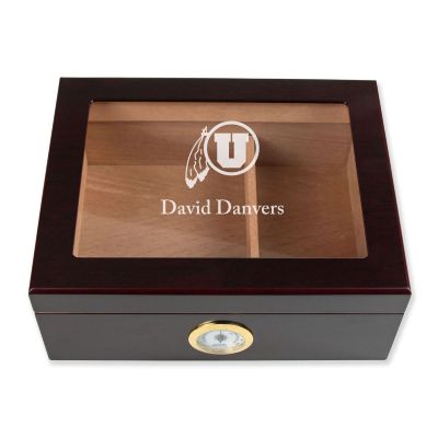 Personalized Cigar Humidor - Engraved Utah Utes Team Logo Design