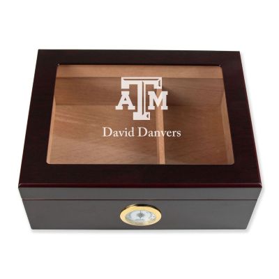 Personalized Cigar Humidor - Engraved Texas A&M Team Logo Design