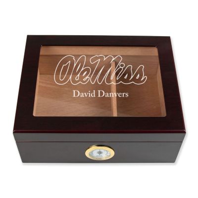 Personalized Cigar Humidor - Engraved Ole Miss Team Logo Design