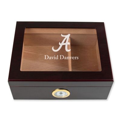 Personalized Cigar Humidor - Engraved Alabama Crimson Tide Team Logo Design