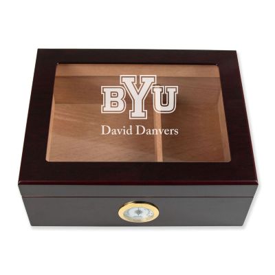 Personalized Cigar Humidor - Engraved BYU Brigham Young Cougars Team Logo Design