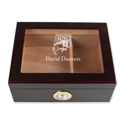 Personalized Cigar Humidor - Engraved North Dakota Bison Team Logo Design