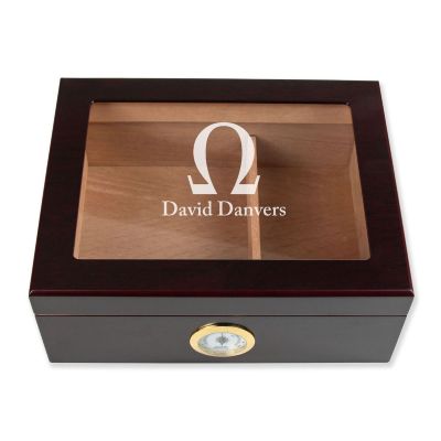 Personalized Cigar Humidor - Engraved Symbol Omega Ohm Team Logo Design