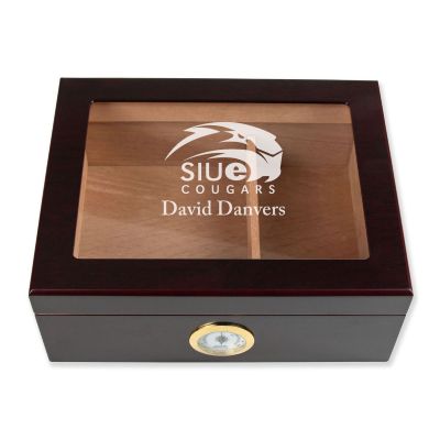 Personalized Cigar Humidor - Engraved SIUE Cougars Team Logo Design