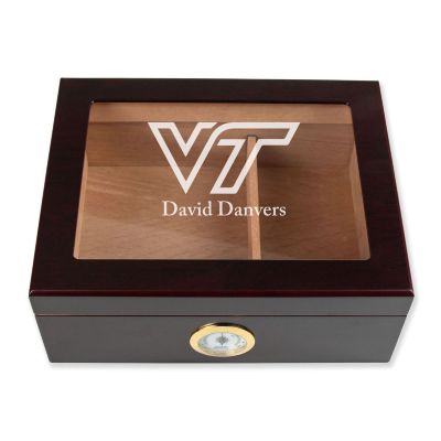 Personalized Cigar Humidor - Engraved Virginia Tech Team Logo Design