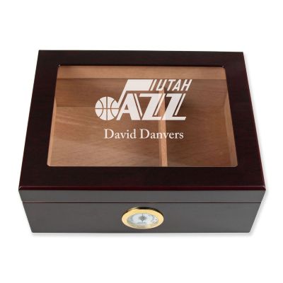 Personalized Cigar Humidor - Engraved Utah Jazz Basketball Team Logo Design