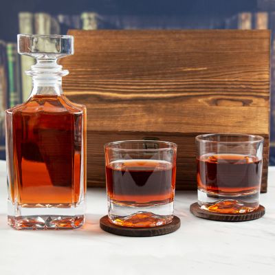 Add Your Logo Here - Custom Wood Box Classic Decanter Full Set - Add Your Brand Name - Add Your Design
