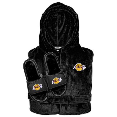 LA Lakers Faux Fur Slide Sandals & Robe Bundle