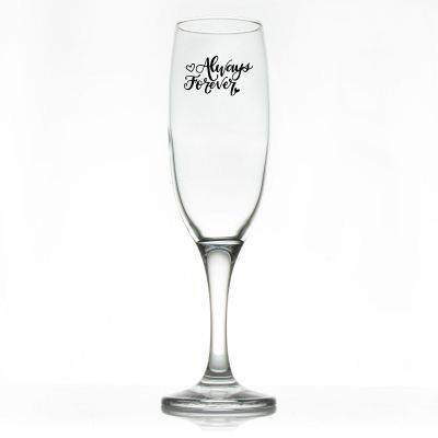 Custom Personalized Champagne Flutes - Always Forever with Hearts - Promotional Champagne Flutes In Bulk