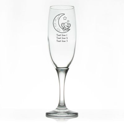 Custom Personalized Champagne Flutes - Baby Elephant Sitting on the Moon - Promotional Champagne Flutes In Bulk
