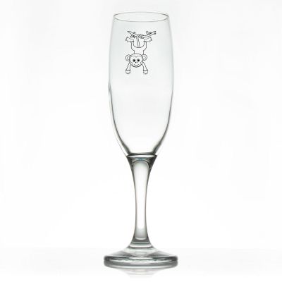 Custom Personalized Champagne Flutes - Hanging Monkey - Promotional Champagne Flutes In Bulk