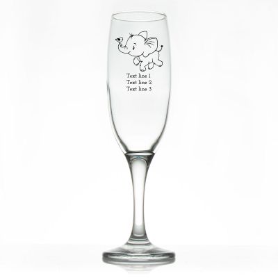 Custom Personalized Champagne Flutes - Cute Elephant with Bird - Promotional Champagne Flutes In Bulk