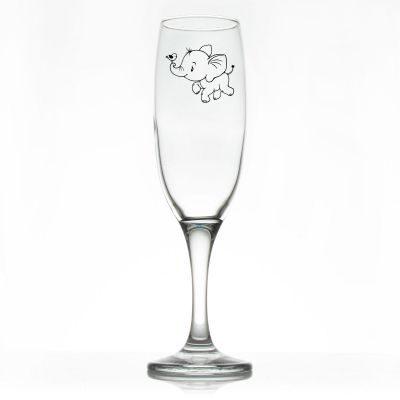 Custom Personalized Champagne Flutes - Cute Elephant with Bird - Promotional Champagne Flutes In Bulk