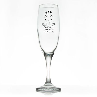 Custom Personalized Champagne Flutes - Sitting Hippo- Promotional Champagne Flutes In Bulk