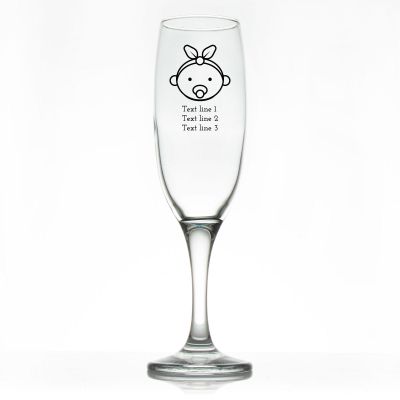 Custom Personalized Champagne Flutes - Baby Girl with Pacifier - Promotional Champagne Flutes In Bulk