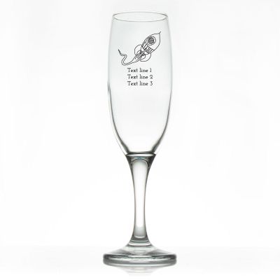 Custom Personalized Champagne Flutes - Rocket Ship - Promotional Champagne Flutes In Bulk