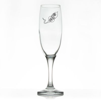 Custom Personalized Champagne Flutes - Rocket Ship - Promotional Champagne Flutes In Bulk
