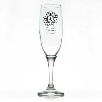 Custom Personalized Champagne Flutes - Smiling Flower - Promotional Champagne Flutes In Bulk
