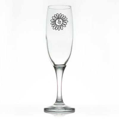 Custom Personalized Champagne Flutes - Smiling Flower - Promotional Champagne Flutes In Bulk