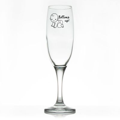 Custom Personalized Champagne Flutes - Baby Bottoms Up Script - Promotional Champagne Flutes In Bulk