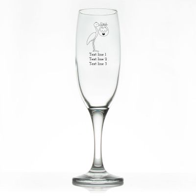 Custom Personalized Champagne Flutes - Stork with Baby - Promotional Champagne Flutes In Bulk