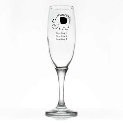 Custom Personalized Champagne Flutes - Welcome Little One Elephant - Promotional Champagne Flutes In Bulk