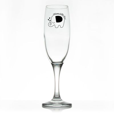 Custom Personalized Champagne Flutes - Welcome Little One Elephant - Promotional Champagne Flutes In Bulk