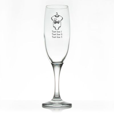 Custom Personalized Champagne Flutes - It's A Girl T-Shirt - Promotional Champagne Flutes In Bulk