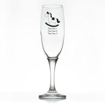 Custom Personalized Champagne Flutes - Rocking Horse - Promotional Champagne Flutes In Bulk