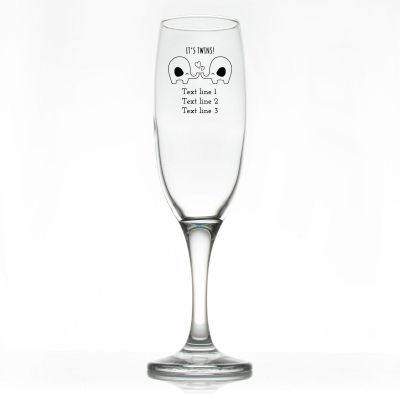 Custom Personalized Champagne Flutes - It's Twins Print Elephants - Promotional Champagne Flutes In Bulk